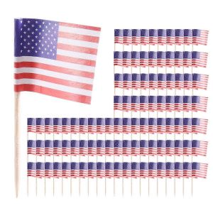 100 drapeau am&eacute;ricain cure-dents f&ecirc;te Cupcake d&eacute;coration sandwich mini pics alimentaires - Neuf