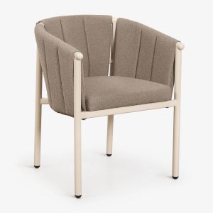 Pack de 4 chaises de salle &agrave; manger avec accoudoirs en boucl&eacute; et aluminium Boleni Tapioca Beige - Neuf