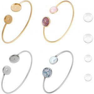 Eryi-4 Pièces 2 Couleur Bracelet Cabochon Lunette Plateau Bracelet Manchette Acier Inoxydable Bracelet Ouvert Réglages Blank Avec 8pcs Cabochons En Verre Pour La Fabrication De Bijoux - Neuf