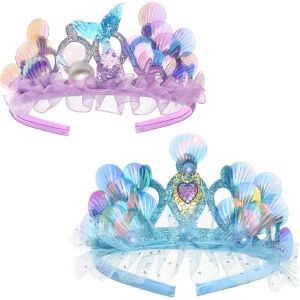 Kal-Princesse Tiare Diadème Écailles De Poisson Perle Coquille Diadèmes Thème De Sirène Couronne, Couronne Diadèmes Pour Enfants Pour Fête D'anniversaire À Thème Fête Costumée - Neuf