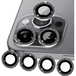 Kal-Compatible Avec Iphone 12 Pro, Iphone 12 Et 12 Mini Protection D'appareil Photo Bling, Iphone 12, Iphone 12, Verre Bling, Coque D'appareil Photo À Paillettes 6,1/5,4"", Noir - Neuf