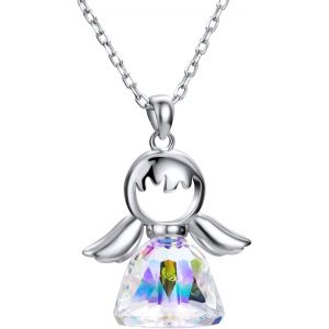 Cha&icirc;ne 925 Argent Sterling Avec Pendentif Ange Pour Femmes, Collier D'ange Gardien Avec Cristal Scintillant Amiti&eacute; Bijoux Pour Enfants Adolescents Filles Bapt&ecirc;me Confirmation Premi&egrave;re Communion Cadeau - Neuf