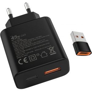 LORANKA-45W Chargeur USB C 18W USB A Adaptateur,pour&iquest;Samsung Galaxy Ultra S25/S24/S23/S22/S21/S20/S20+/Note 20/10/9/8/A73/A53/A52/S10/S9,iPhone 1716 15/Pro/Pro Max/Plus,iPad,Moto,Google,Chargeur Rapi - Neuf