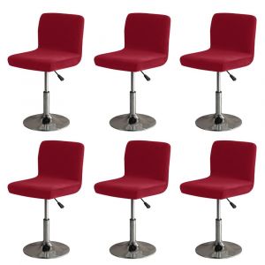 Lot De 6 Housses De Chaise De Bar Rouge Bordeaux, Extensibles Et Amovibles, Avec Dossier, Pour Chaise Pivotante Courte Avec Dossier (Sans Chaises) - Neuf