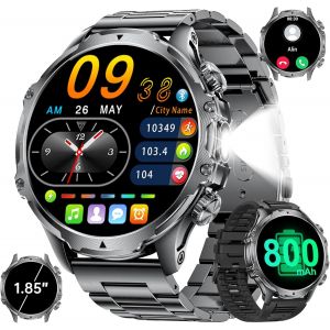 Montre Connectée Homme Avec Écran Hd De 1,85'' Et Torche Led/800mah,Smartwatch Homme Avec Appel Bluetooth Ip68 Étanche 110+ Sportifs Sommeil Moniteur Pour Android Ios[Z1171] - Neuf
