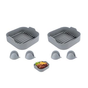 Ensemble de 6 tapis de cuisson antiadh&eacute;sifs r&eacute;utilisables en silicone pour friteuse &agrave; air chaud, four et micro-ondes, avec gants. - Neuf