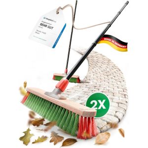 2 Pack Garden Broom 40cm with Outer Handle,Spandex Bristles,Ideal for Outdoor,Street and Patio,Hard Bristles,Industrial Use - Neuf