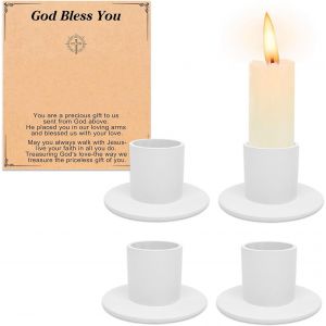 KALANKA-Lot de 4 bougeoirs blancs - Style rétro - Pour salon, salle à manger et chambre à coucher - Décoration de cheminée pour Noël, Pâques, église - Neuf