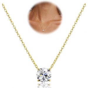 Kal-Collier Femme Choker Dainty En Or/Argent Avec Zircone Cubique Pour Femme Pendentif Solitaire Diamant Cz Mini Cha&icirc;ne En Acier Inoxydable Argent&eacute;/Dor&eacute; - Neuf