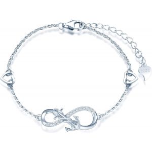Bracelet Pour Femme Fille, Bracelet En Argent 925, Bracelet Symbole De L'infini Avec Ancre, D&eacute;corer De Diamant, Coeur Ou &Eacute;toile, Zircon Incrust&eacute;, Argent, Bracelet Ancre - Neuf