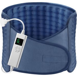 Coussin Chauffant Electrique 126x30cm Ceinture Chauffante Lombaire 6 Niveaux De Temp&eacute;rature Et Arr&ecirc;t Automatique Lavable Ceinture Chauffante Avec Velcro Pour Dos Cervicales Abdomen Bleu - Neuf