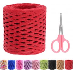 KALANKA-Kit de 1 rouleau de beau ruban en papier kraft rouge de 218 verges avec ciseaux, kit d'assortiment pour artisanat en raphia naturel, corde en raphia, emballage artisanal en papier ficelle - Neuf