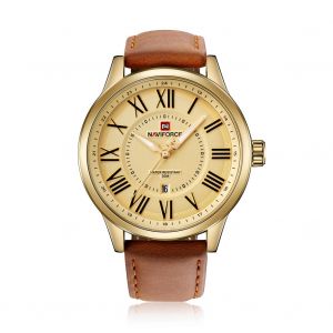 Montre-Bracelet A Quartz Etanche Naviforce Pour Homme, Bracelet En Pu (Boitier Dore + Bracelet Dore) - Neuf