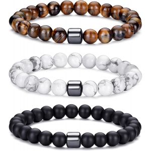 Kalanka-Bracelet Oeil De Tigre Homme 8mm Bracelet Pierre Naturelle Homme Ensemble De Bracelets Réglables Et Extensibles En Pierre De Lave Pour Hommes Bracelets De Perles Cadeaux Pour Père Petit Ami - Neuf