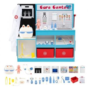 Jeux d'imitation Docteur COSTWAY - 29 Accessoires, Jouet Educatif pour Enfants 3-6 Ans Bleu - Neuf