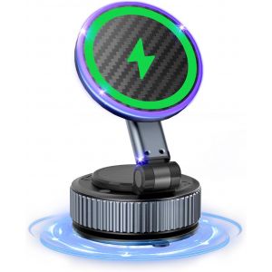 JGD-15W Support Telephone Voiture Induction pour MagSafe [R&eacute;glable &agrave; 360&deg;] Magnetique Charge Rapide sans Fil avec Ventouse &eacute;lastique Am&eacute;lior&eacute;e 17 pour iPhone 16 Pro Max 15 14 13 12 Plus - Neuf