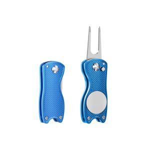 Outil De R&eacute;paration De Divots De Golf Avec Marque-Balle Et Fourche Escamotable - Lot De 2 - Bleu - Neuf