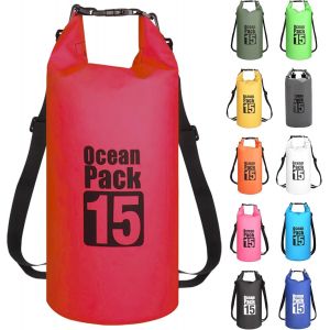 KALANKA-Rouge 15L Sac étanche Polyvalent, 2L/5L/10L/15L/20L/30L Waterproof Dry Bag avec Longue Bandoulière Réglable Sac à Dos Confort Imperméable pour Bateau/Kayak/Pêche/Rafting/Natation/Camping/Snow - Neuf