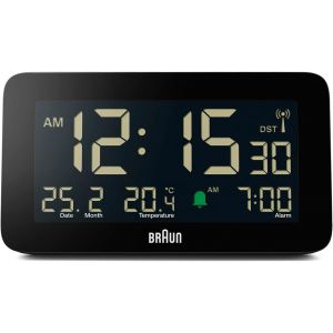 COPF-Réveil Radio-Piloté Pour Les Fuseaux Horaires D'Europe Centrale (Dcf) Avec Affichage De La Date,Du Mois Et De La Température,Alarme Crescendo,Modèle Bc10B-Dcf Noir. - Neuf