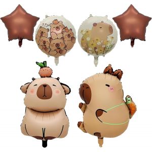 SJZG-Ballons Anniversaire Capybara - Kit Super &Eacute;conomique, 6 Ballons En Aluminium Capibara, Compatible H&eacute;lium & Air, Scellage Automatique, Cr&eacute;ez Une Ambiance Festive Parfaite (Kit Ballon Capybara) - Neuf