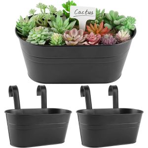 Nouvelhorizonstore-2pcs Pots De Fleurs &Agrave; Suspendre R&eacute;tro M&eacute;tal Avec Double Crochet Pot Plante Supendu Sans Trou De Drainage Vintage Pour D&eacute;coration Jardin Balcon Terrasse Int&eacute;rieur Ou Ext&eacute;rieur,Noir - Neuf