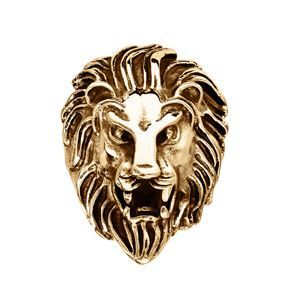 Bague Acier Dor&eacute; Et Patin&eacute; T&ecirc;te De Lion - Neuf
