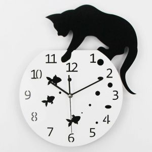 Horloge murale créative en forme de chat, silencieuse, pour la maison, la chambre d'enfant, le salon, 39 x 32 x 4 cm - Neuf