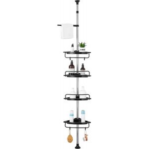 Étagère De Douche Réglable En Hauteur Étagère D'angle Douche Sans Percage Métal Avec 4 Paniers Et 1 Porte-Serviettes Pour Baignoire Et Salle De Bain 95-305cm Noir - Neuf