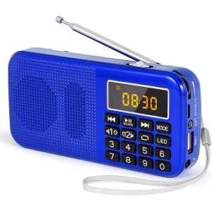 J-725 Radio Portable Rechargeable, Poste Radio FM avec Batterie Rechargeable 3000mAh, Petite Radio Portable avec Réveil/Horloge et éClairage de Secours, Prise en Charge MP3/SD/USB/AUX - Neuf