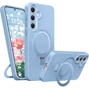 Maa-Coque Silicone Liquide Pour Samsung Galaxy S24, Anneau De Support Magnétique, Étui De Protection Antichoc 4 Couches, Doublure En Microfibre Souple Antirayures Pour Samsung Galaxy S24 (Bleu) - Neuf