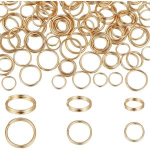 Eryi-1 Boîte De 150 Anneaux Fendus De 3 Tailles En Acier Inoxydable Plaqué Or 18 Carats, Connecteurs De Joints Toriques, Doubles Boucles, Anneaux De Saut À Clé Fendue Pour Bracelet - Neuf