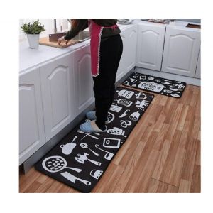 Lot De 2 Tapis De Cuisine &Agrave; Rayures, En Polyester Doux, Faciles &Agrave; Nettoyer Et Polyvalents, 40 X 60 Cm Et 40 X 120 Cm - Neuf