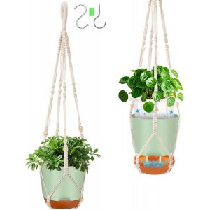 2 PCS 14,5cm Pot Suspendu Plante Exterieur & Int&eacute;rieure&iquest;Pots de Fleurs &agrave; Suspendre&iquest;86,36cm Macrame Suspension Plante,Bassin int&eacute;rieur Transparent en Plastique avec Trou de Drainage.[N37] - Neuf
