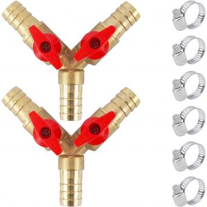CMWX-2 Pièces 12 mm Raccord Tuyau d'Arrosage, Laiton Tuyau Gaz Soupape, Raccord Pompe a Eau avec 6 Colliers de Serrage Y Connecteur de Tuyau 3 Voies pour Eau, Huile et gaz pour arrosage de Jardin - Neuf