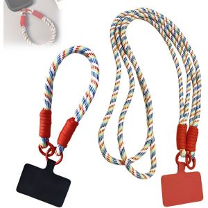 KAL-Lot De 2 Cordons Tour De Cou Pour T&eacute;l&eacute;phone Portable,Dragonnes De T&eacute;l&eacute;phone,Patchs De Sangle De T&eacute;l&eacute;phone, Cordon Crois&eacute; En Nylon, Sangles De Poignet En Nylon, Patch En Pvc Avec Anneau - Neuf