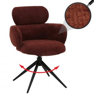 Chaise de salle &agrave; manger HWC-O77, chaise de cuisine rembourr&eacute;e, pivotante avec retour automatique, tissu (310 g/m&sup2;) chenille &Ouml;ko-Texrouge-brun - Neuf