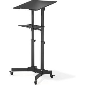 SUBZONAL-Bureau Informatique R&eacute;glable en Hauteur, Table Mobile &agrave; Roulette, Bureau Ergonomique avec Plateau Inclin&eacute;, Structure en Acier Robuste, Table d&iquest;appoint pour Petit Appartement, 103-125 cm - Neuf
