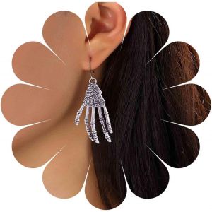 Gothique Squelette Main Boucles D'oreilles Argent Tête De Mort Main Boucles D'oreilles Punk Main Os Boucles D'oreilles Exagéré Horreur Fantôme Boucles D'oreilles Bijoux Pour Femmes Et Filles - Neuf