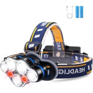 Lampe Frontale,Lampe Frontale Led Usb Super Lumineuse Rechargeable Avec Voyant D'avertissement Rouge À 8 Modes - Neuf