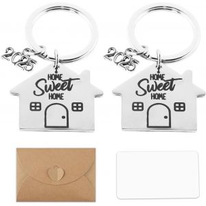 KAL-2025 Lot De 2 Porte-Cl&eacute;s Maison Sweet Home 1 Enveloppe Et Carte Vierge Petit Porte-Cl&eacute;s Cadeau Personnalis&eacute; Cadeau De Pendaison De Cr&eacute;maill&egrave;re Argent, Argent&eacute;, Extra - Neuf