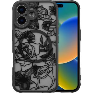 Coque Magn&eacute;tique Pour Iphone 16 Compatible Avec Magsafe, Housse Motif De Rose Mat Translucide, Bo&icirc;tier De Protection Souple Du Pare - Chocs Tpu, Noir - Neuf