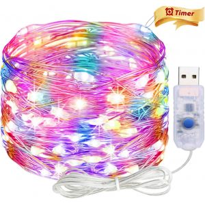 Jgd-Guirlande Lumineuse Usb Avec Minuteur - 5 M - 50 Led - Fil De Cuivre - Avec Prise - Multicolore - Avec Minuterie - Pour D&eacute;coration De No&euml;l, Halloween, Mariage, Chambre &Agrave; Coucher - Neuf