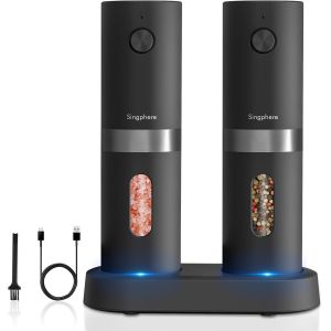 SUBZONAL-Singhere Moulin &agrave; sel et poivre &eacute;lectrique avec base rechargeable moulin &agrave; sel et poivre r&eacute;glable moulin a poivre electrique avec lampe LED salieres et poivrieres electrique - Neuf