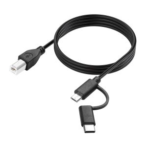 JGD-C&acirc;ble d'imprimante USB 2-en-1 C&acirc;ble d'imprimante Micro USB 2.0 + Type C vers USB B pour ordinateur, scanner, clavier &eacute;lectrique, piano num&eacute;rique, contr&ocirc;leur MIDI, etc. - Neuf