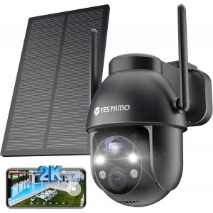 CHECARZHN--NO1-2K Camera Surveillance Wifi Exterieure Sans Fil Solaire, 2.4Ghz Camera Exterieur Solaire Avec Panneau Solaire, 360° Ptz, Vision Nocturne Couleur, Audio Bidirectionnel, Pir Sirène (Noir) - Neuf