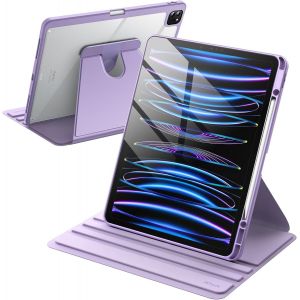 NAERYUT-Coque Rotative Pour Ipad Pro 12,9 Pouces (2022/2021/2020/2018) Avec Porte Pencil,Étui Housse De Protection Rotation À 360 Degrés Support,Dos Transparent (Violet Clair) - Neuf