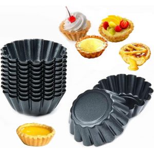 Tianyi-12 Pcs Moules &Agrave; Tarte Aux ?ufs R&eacute;utilisables Moules &Agrave; Tartelettes En Acier Au Carbone Tarte Oeuf Pan Antiadh&eacute;sif Moulle Cupcakes Moule &Agrave; Quiche Pour Tartes Puddings Muffins Diy(Noir) - Neuf