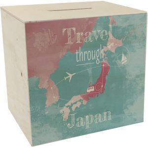TZF-Tirelire en bois avec carte du Japon et inscription ¿ Voyagez à travers le Japon comme cadeau pour les vacanciers qui veulent voyager à travers le Japon et ont besoin d'argent pour le vol e - Neuf