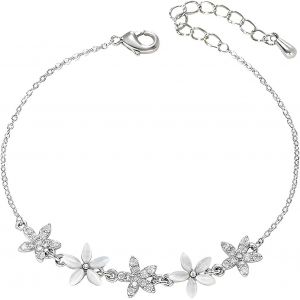 Bracelet Pour Femme Argenté Avec Pierre ?il De Chat Et Pétale Bracelet Réglable Bijoux Sertis De Zircones - Neuf