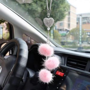 Collier À Pompon En Forme De C?ur Avec Boule De Strass En Cristal, Pour Rétroviseur De Voiture, Rose, Décoration De Voiture, Cadeau Créatif - Neuf